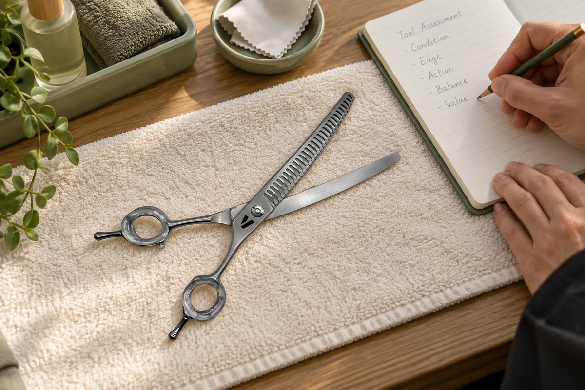 VUNRO curved chunkers resting flat beside a tool-assessment notebook.